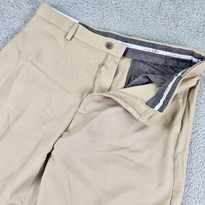 Haggar Cool 18 Pro Dress Pants Mens 34x32 Beige Classic Fit Stretch Wrinkle Free